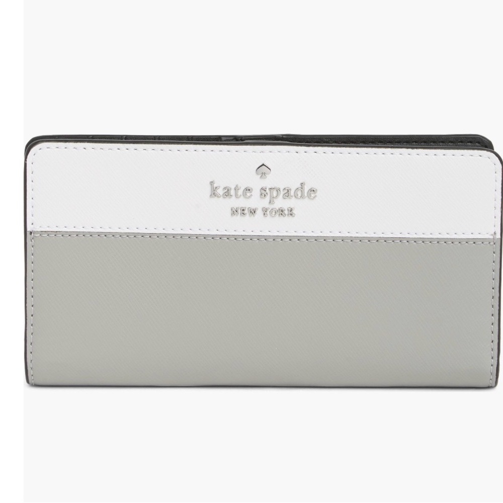 ✅NEW “Kate Spade” Gray and White  Large Slim Bifold Wallet